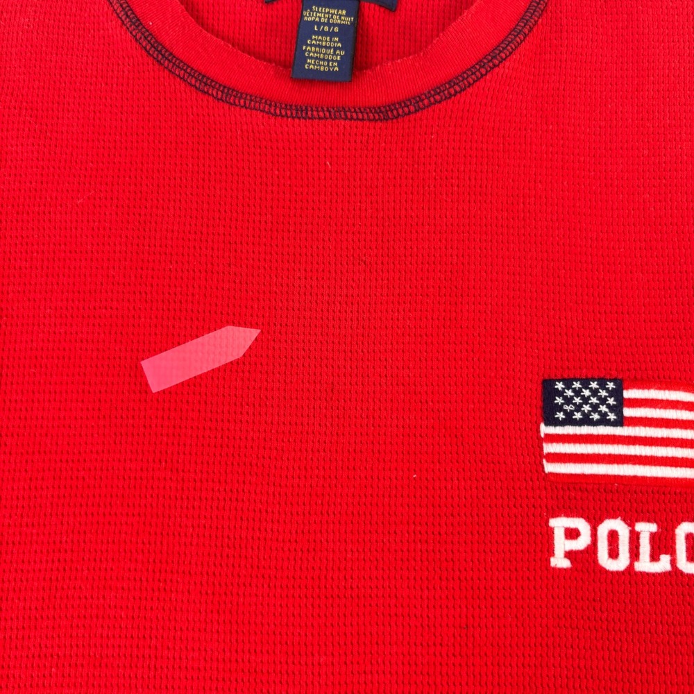 Polo Ralph Lauren Sleepwear USA Flag Red Thermal LS Shirt Men's Size Large - Picture 3 of 6